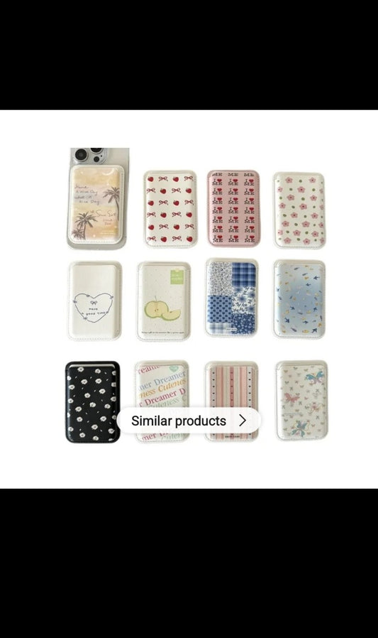 INS Flower Applicable Magnetic wireless Charging card Holder PU Leather Apple for iphone 12 13 14 15 16 17 phone card Holder