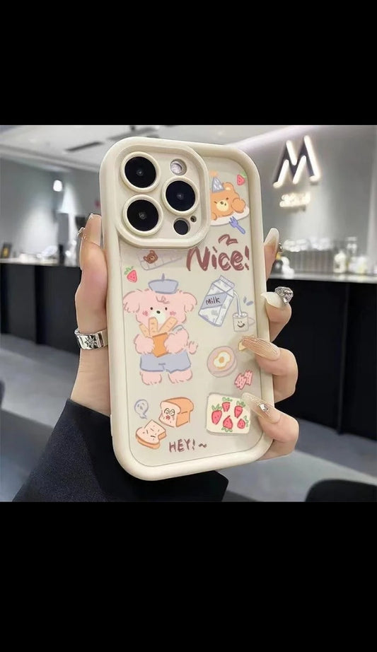 Creative Cute Bear Cartoon phone Case for iphone 16 plus 15 pro max 12 13 14 candy color Frosted funda mobile Back Cover