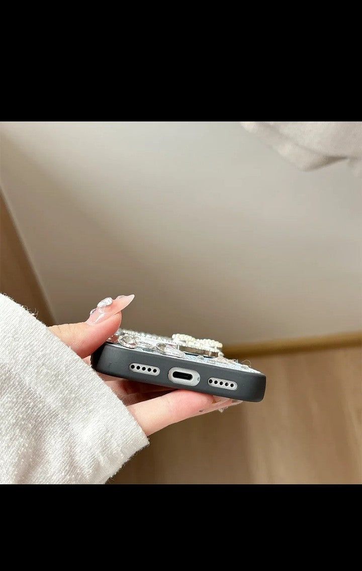 Bowknot Rhinestone Love Mirror phone case for iphone 17 pro max PU Snakeskin pattern Luxury Design iphone cover for 16 15 Plus