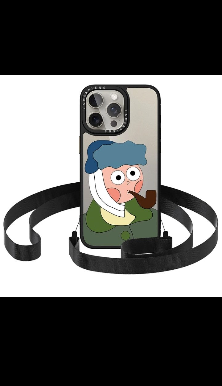 Creative Patterns Print for Girls Transparent Clear Shockproof Double Hanging Rope Hole Cover iphone 15 pro max phone case