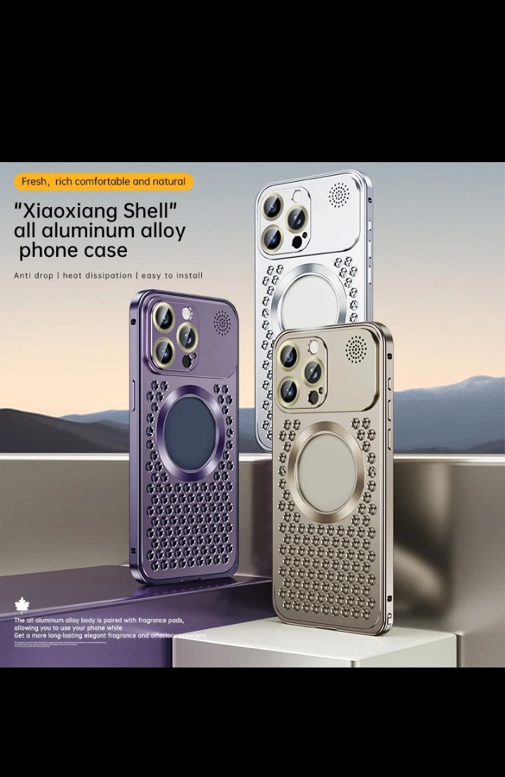 Aromatherapy Aluminum Alloy Metal phone case for iphone 16 15 14 13 12 pro max with camera lens protector cover