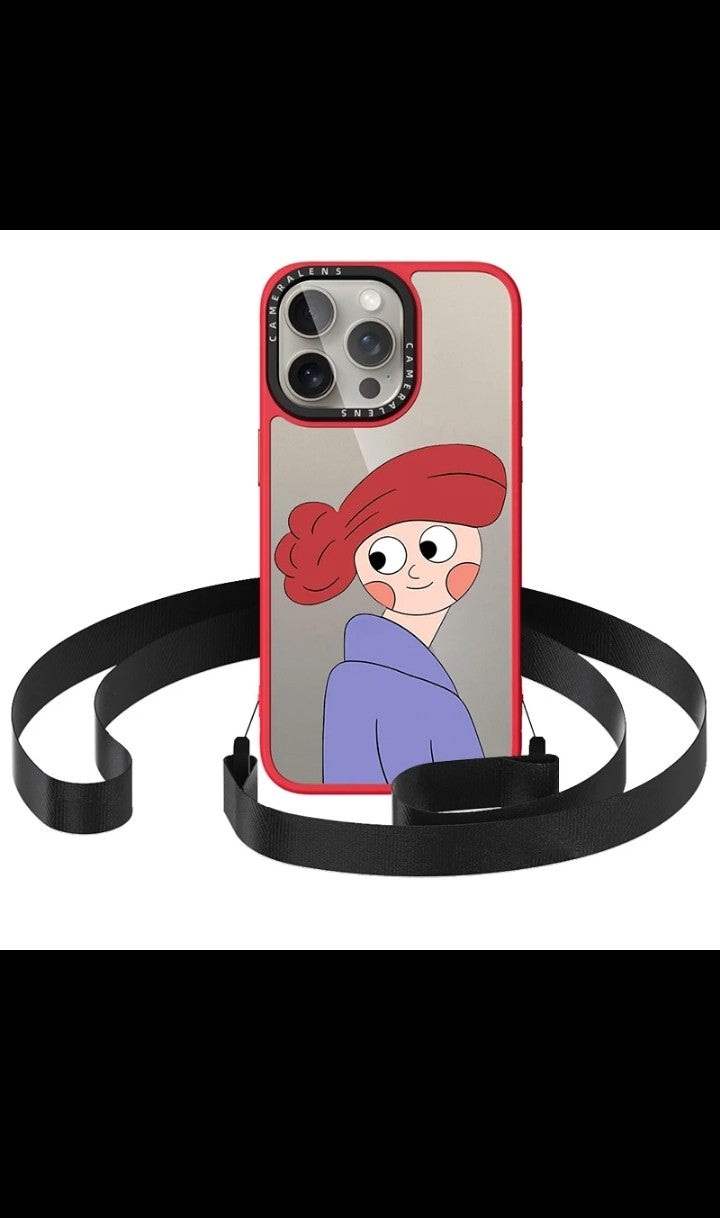 Creative Patterns Print for Girls Transparent Clear Shockproof Double Hanging Rope Hole Cover iphone 15 pro max phone case