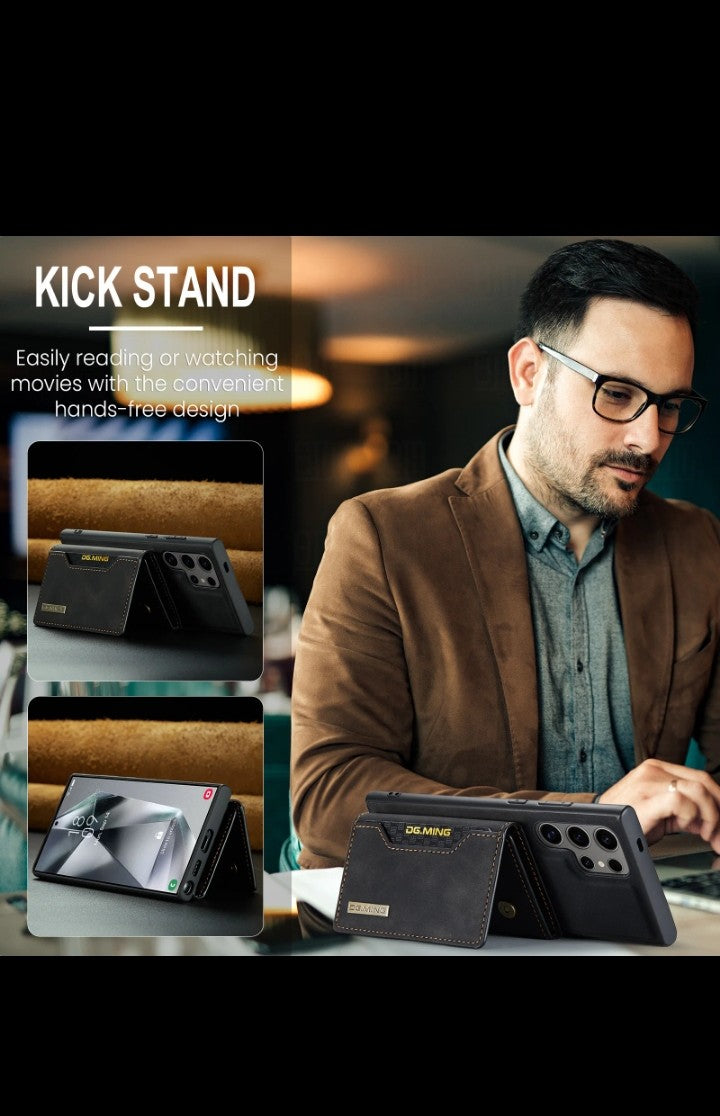 Business Luxury PU Leather Wallet Case for Samsung S25 S24 S23 Ultra Magnetic Coque with Detachable Holder Design