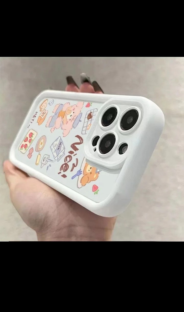 Creative Cute Bear Cartoon phone Case for iphone 16 plus 15 pro max 12 13 14 candy color Frosted funda mobile Back Cover