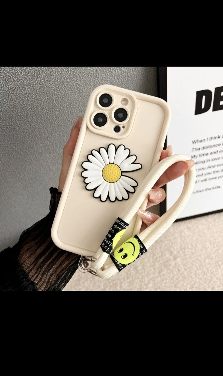 3D Cute Bear Flower Phone Case with String Rope TPU Silicone Phone Case Cover for iphone 16 15 14 13 12 11 pro max