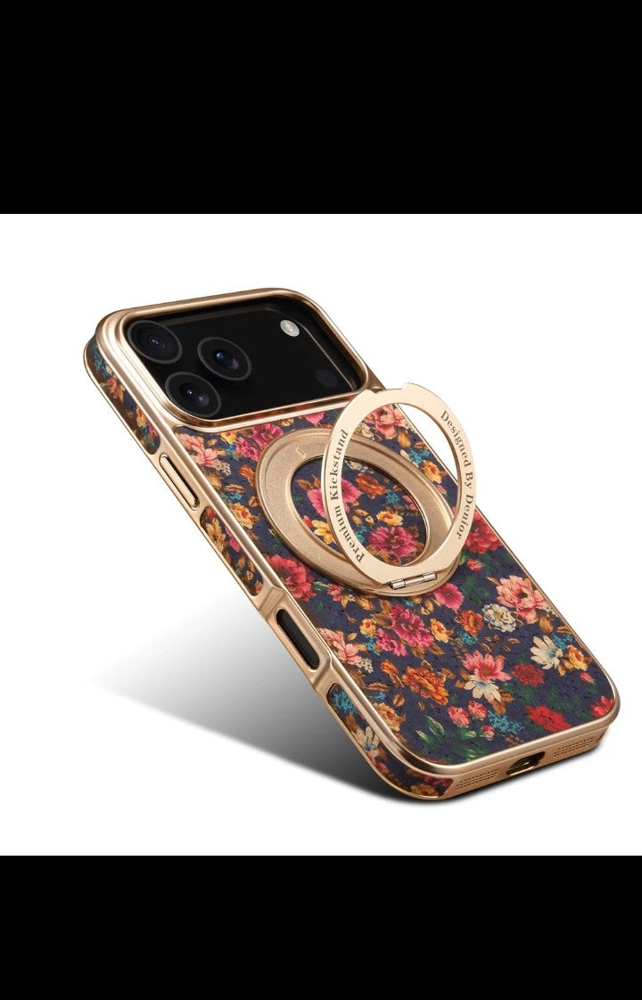 Beautiful Flower Pu Leather Mobile Phone Case for Apple iphone 17 pro max Ring Case