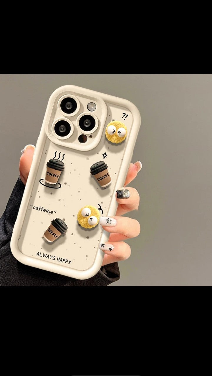 Cuto Briquettes Coffee Cartoon Lens camera for iphone 15 14 13 12 11 pro max