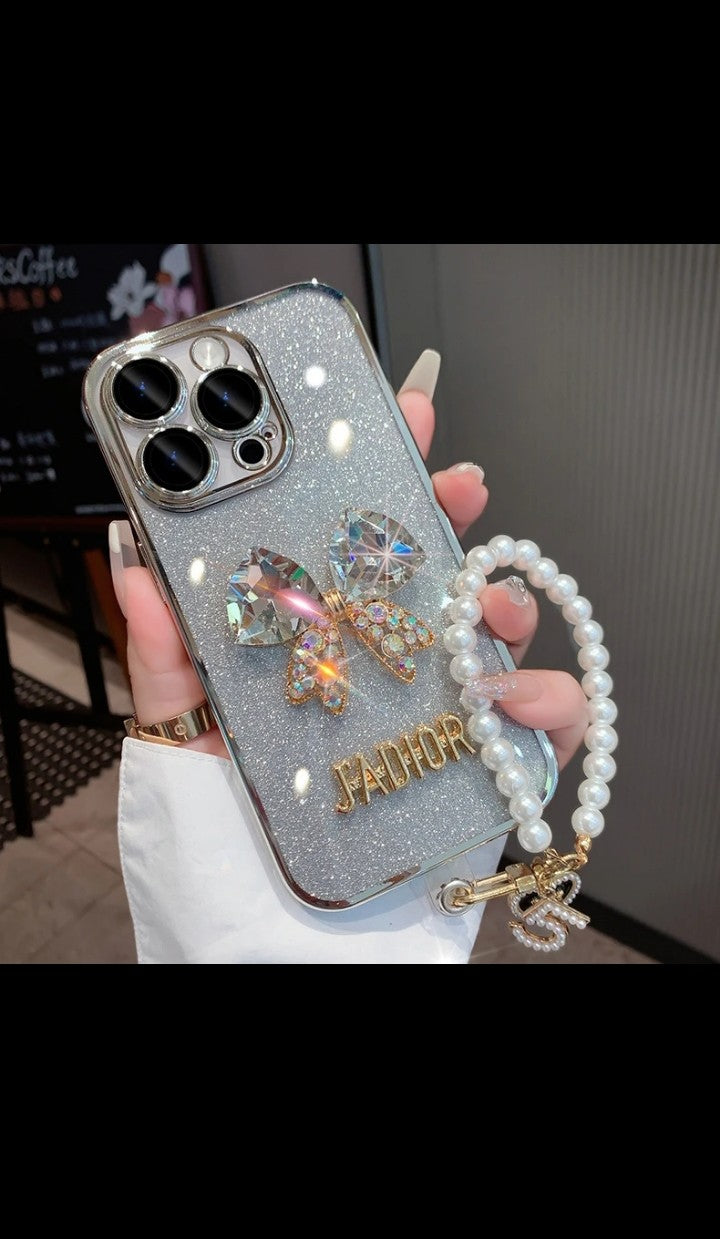 Bow Tie Rhinestone Luxury Gradient Custom Plating Lady Phone Case Cover for iphone 15 14 13 12 11 pro max Plus
