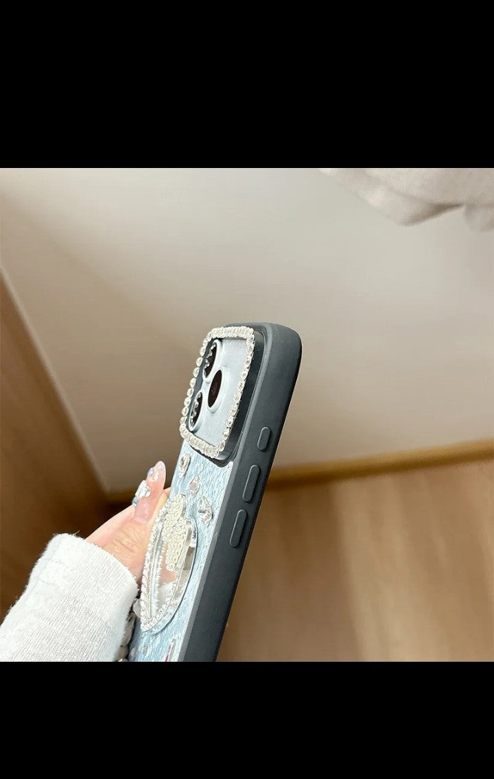 Bowknot Rhinestone Love Mirror phone case for iphone 17 pro max PU Snakeskin pattern Luxury Design iphone cover for 16 15 Plus