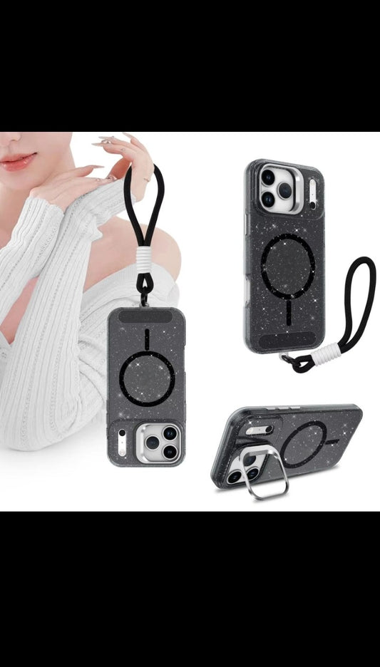 For iphone 15 16 pro 17 pro max flash, phone Case with magnetic and lens holder with lanyard