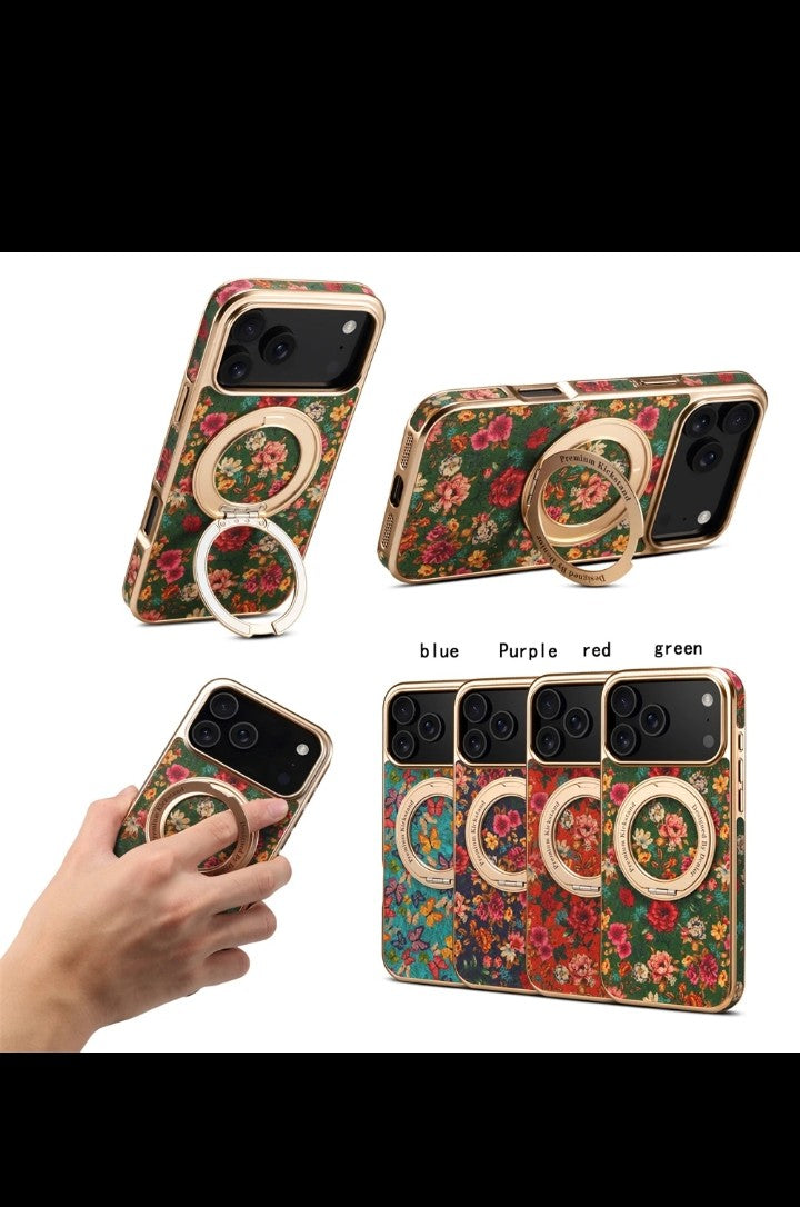 Beautiful Flower Pu Leather Mobile Phone Case for Apple iphone 17 pro max Ring Case