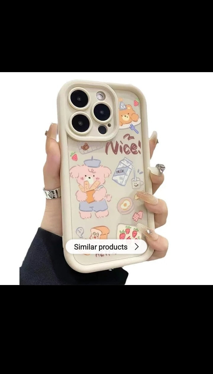 Creative Cute Bear Cartoon phone Case for iphone 16 plus 15 pro max 12 13 14 candy color Frosted funda mobile Back Cover