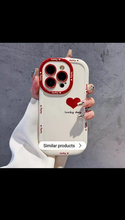 New fashion Lucky Day Small Love Heart puff TPU Phone case for iphone 16 15 14 13 12 pro max with colorful lens Border Cover