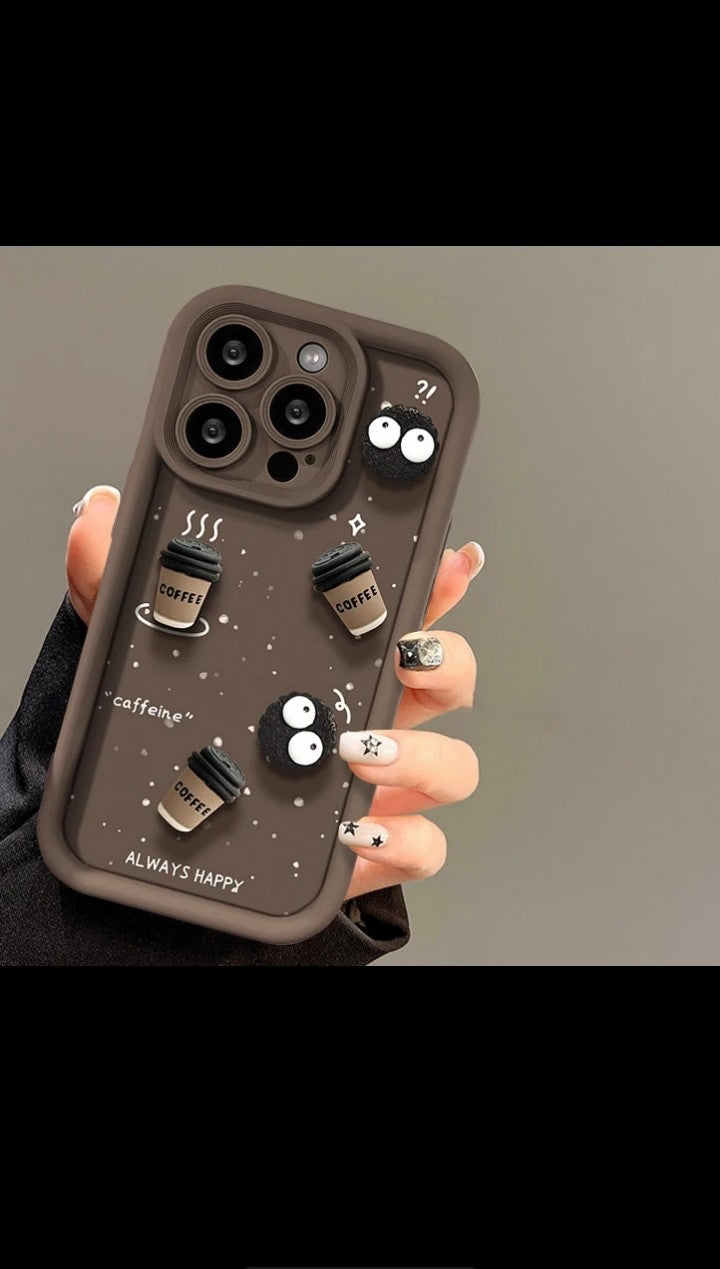Cuto Briquettes Coffee Cartoon Lens camera for iphone 15 14 13 12 11 pro max