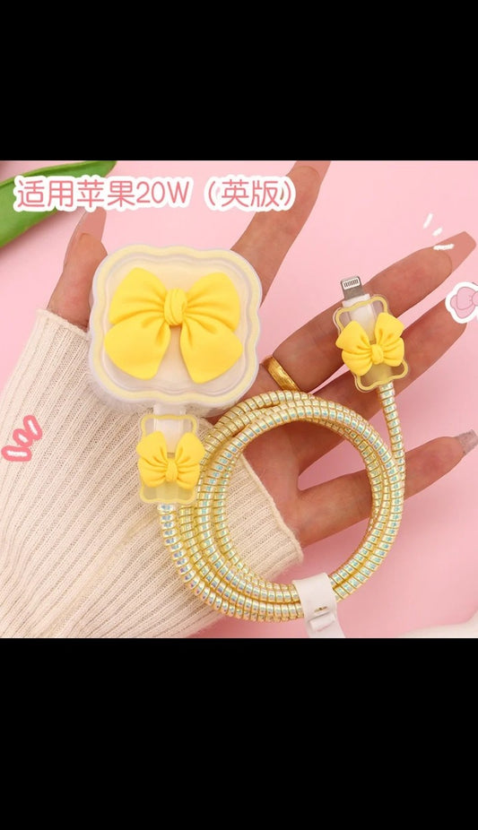 New Wavy Bow Cable Protector for iphone 20w charger UK British three pins USB Case wire Cable