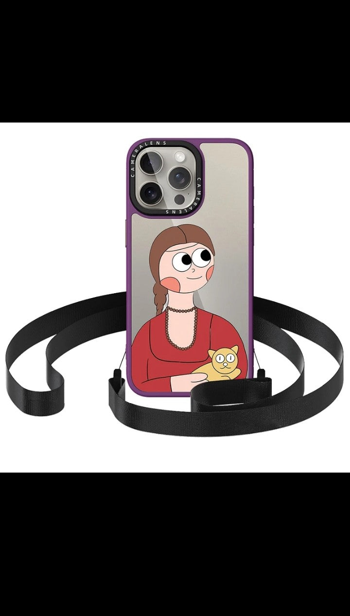 Creative Patterns Print for Girls Transparent Clear Shockproof Double Hanging Rope Hole Cover iphone 15 pro max phone case