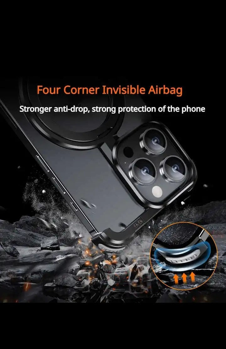 Aluminum Alloy Frameless phone Case for iphone 17 16 15 14 pro max with Ring Holder Shockproof phone Magnetic Wireless Charging