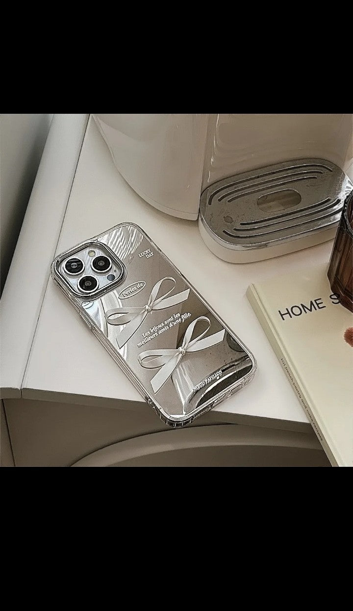 Luxury 3D Pearl Bow Mirror Surface Mobile phone case for iphone 12 13 16 17 Air pro, pro max