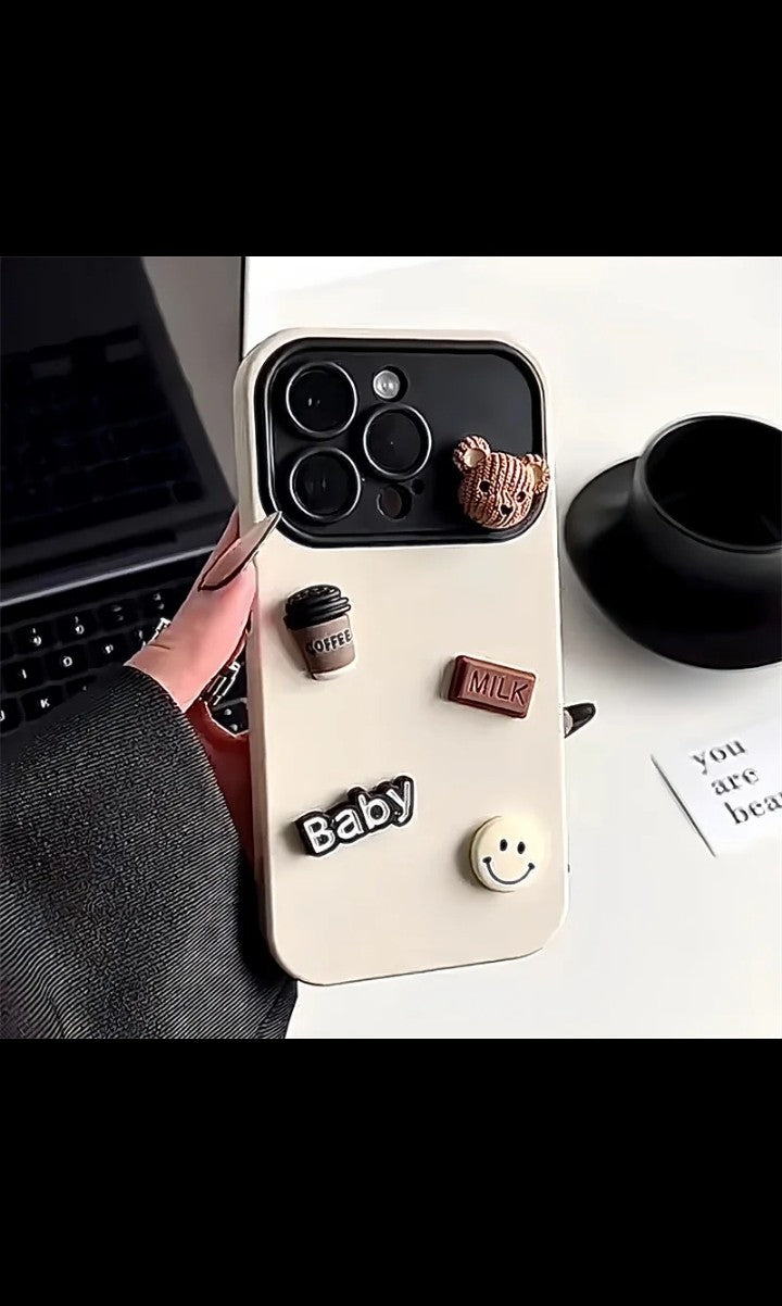 3D Bear Gradient Color Large Window Lens Frosted Silicone Phone Case Cover For iphone 16 15 14 13 12 11 pro max Plus