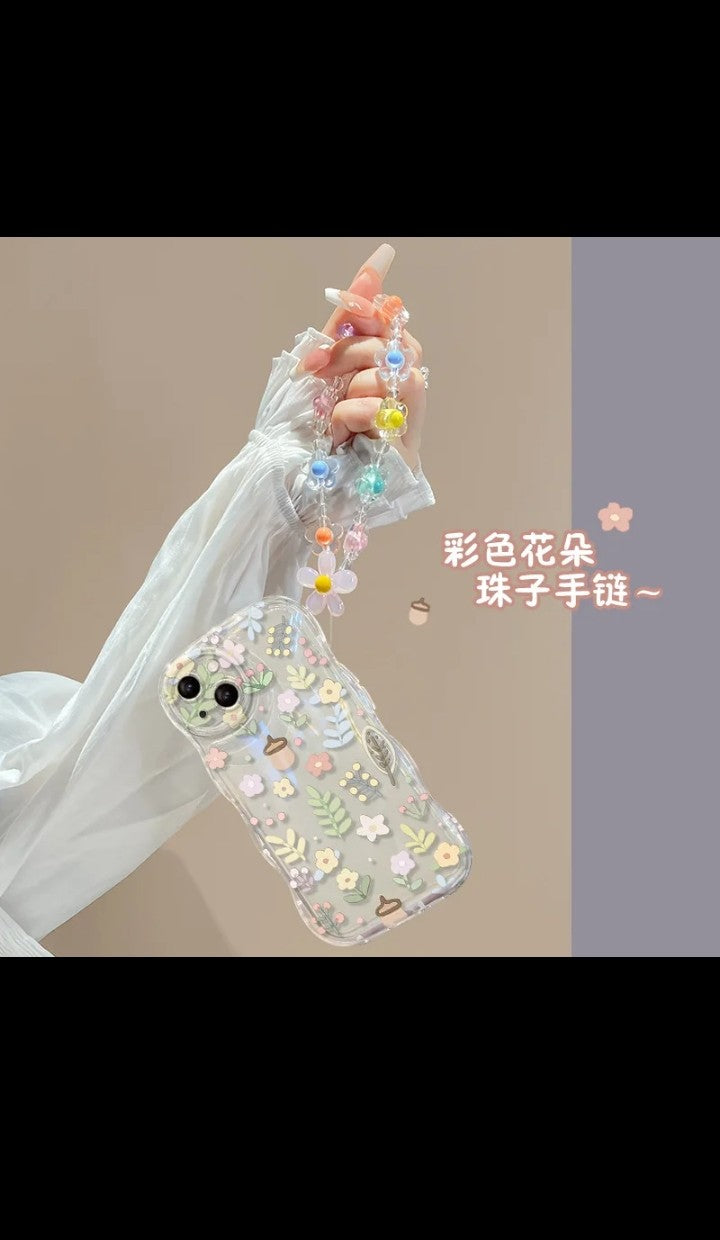 Luxury New Korea Glitter Flowers with Bracelet chain Wave phone Case for iphone 11 12 13 14 pro max protection cover