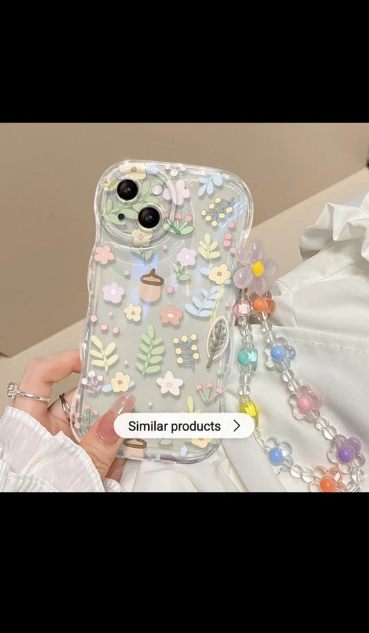 Luxury New Korea Glitter Flowers with Bracelet chain Wave phone Case for iphone 11 12 13 14 pro max protection cover