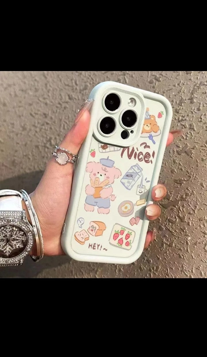 Creative Cute Bear Cartoon phone Case for iphone 16 plus 15 pro max 12 13 14 candy color Frosted funda mobile Back Cover