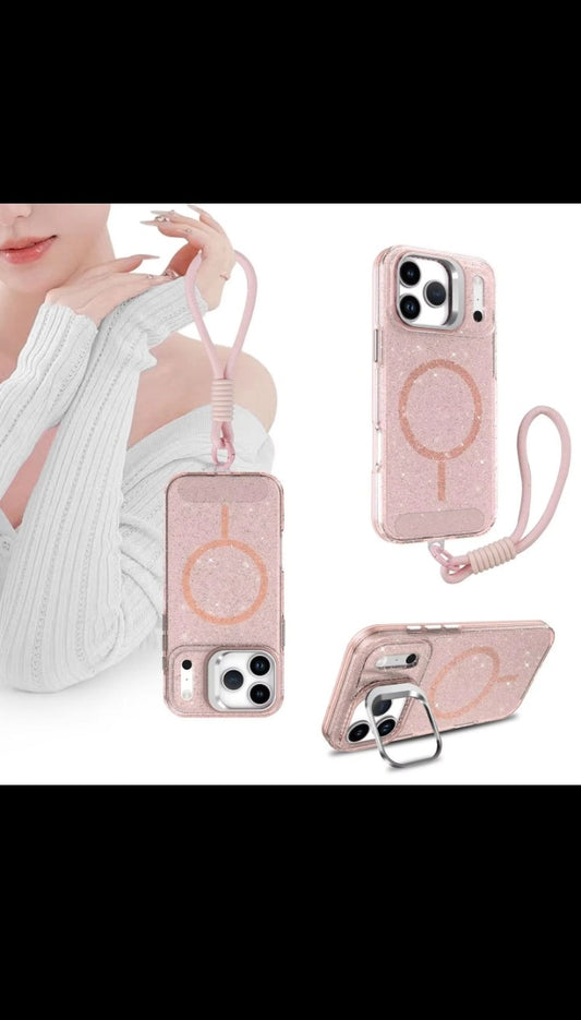 For iphone 15 16 pro 17 pro max flash, phone Case with magnetic and lens holder with lanyard