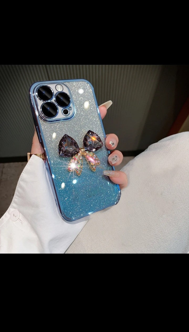 Bow Tie Rhinestone Luxury Gradient Custom Plating Lady Phone Case Cover for iphone 15 14 13 12 11 pro max Plus