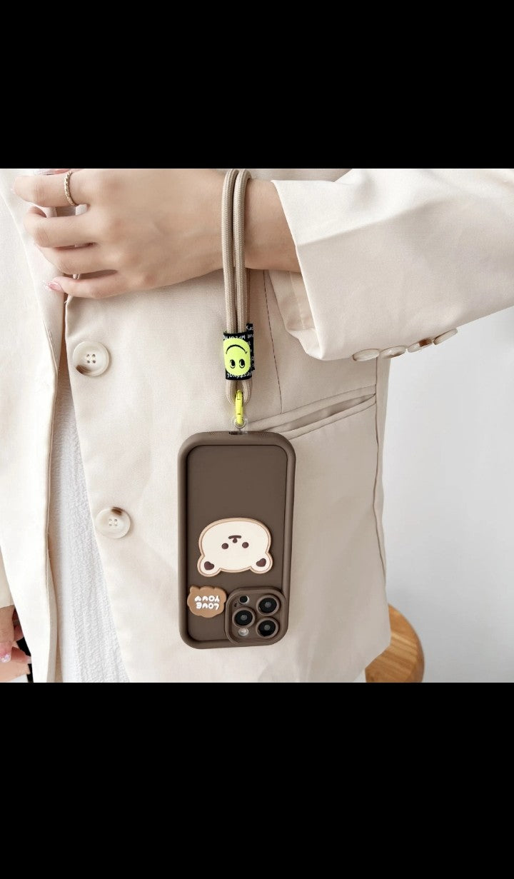 3D Cute Bear Flower Phone Case with String Rope TPU Silicone Phone Case Cover for iphone 16 15 14 13 12 11 pro max