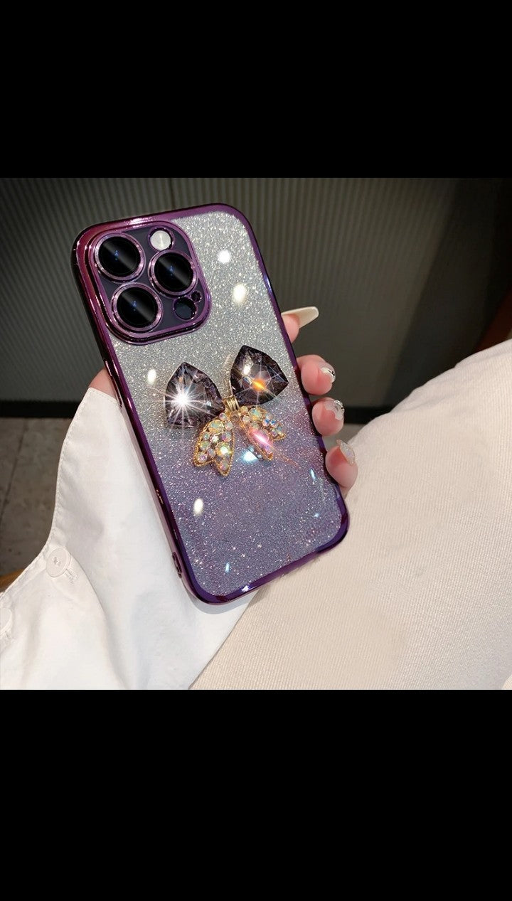Bow Tie Rhinestone Luxury Gradient Custom Plating Lady Phone Case Cover for iphone 15 14 13 12 11 pro max Plus