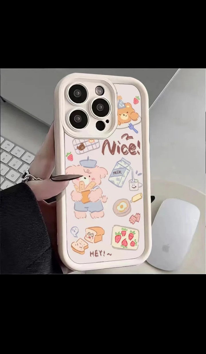 Creative Cute Bear Cartoon phone Case for iphone 16 plus 15 pro max 12 13 14 candy color Frosted funda mobile Back Cover