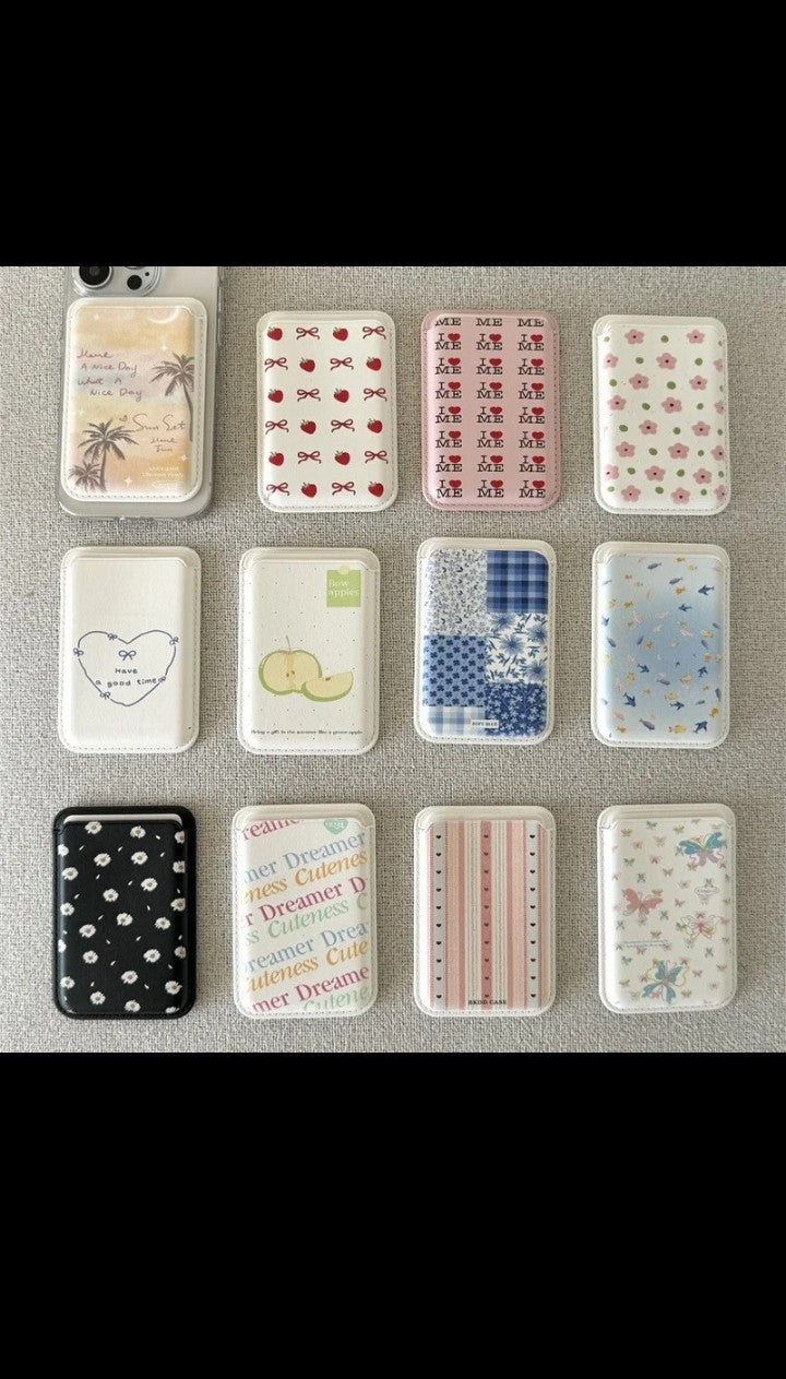 INS Flower Applicable Magnetic wireless Charging card Holder PU Leather Apple for iphone 12 13 14 15 16 17 phone card Holder