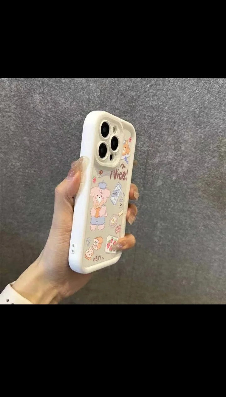 Creative Cute Bear Cartoon phone Case for iphone 16 plus 15 pro max 12 13 14 candy color Frosted funda mobile Back Cover