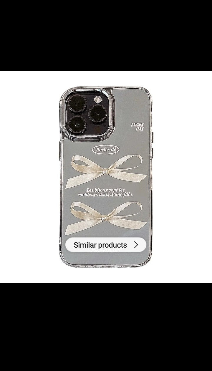 Luxury 3D Pearl Bow Mirror Surface Mobile phone case for iphone 12 13 16 17 Air pro, pro max