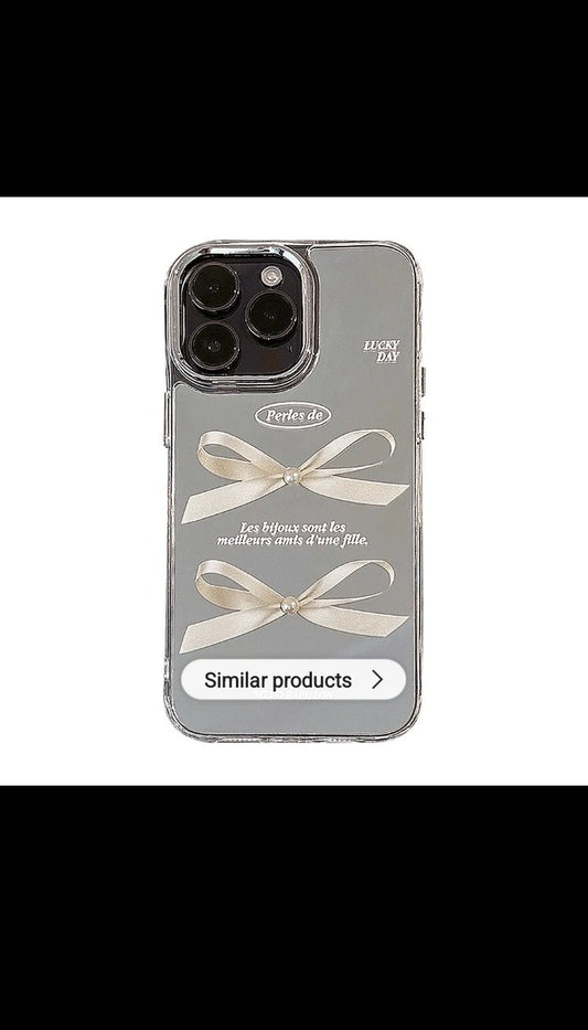 Luxury 3D Pearl Bow Mirror Surface Mobile phone case for iphone 12 13 16 17 Air pro, pro max
