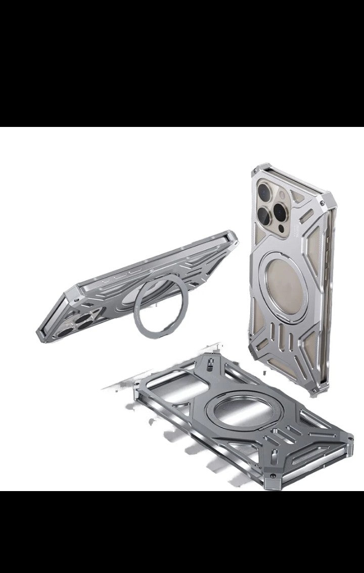 Aluminum Metal Magnetic phone Case for iphone 13 14 15 16 pro max shockproof Armer Bumper with 360 Rotating Hidden Kickstand