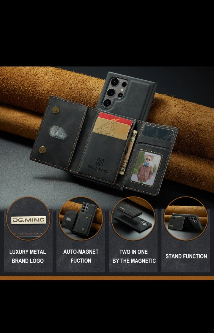 Business Luxury PU Leather Wallet Case for Samsung S25 S24 S23 Ultra Magnetic Coque with Detachable Holder Design