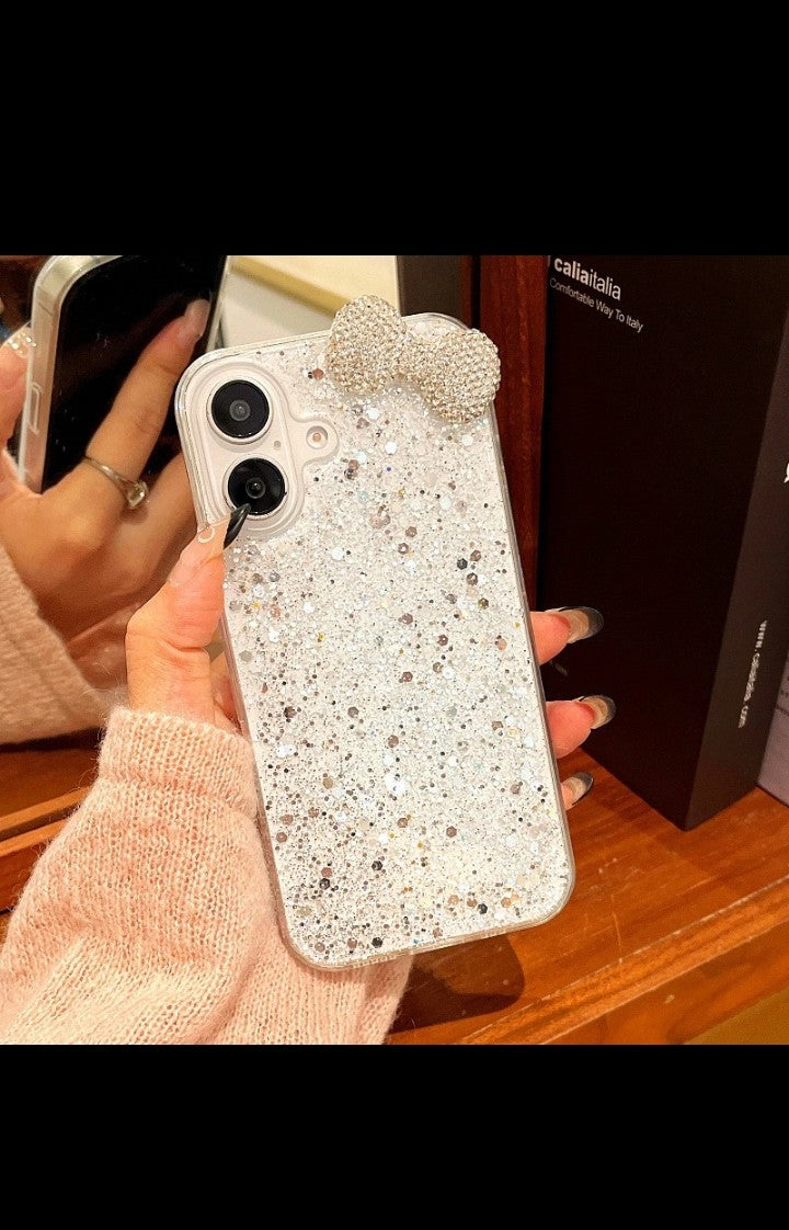 Bowknot Glitter Bling Epoxy Resin Phone Case For iphone 16 pro max TPU+PU Girl's Fashion Korean INS Style Cover for iphone 15 14