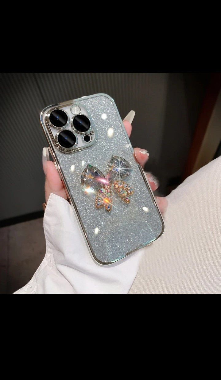 Bow Tie Rhinestone Luxury Gradient Custom Plating Lady Phone Case Cover for iphone 15 14 13 12 11 pro max Plus