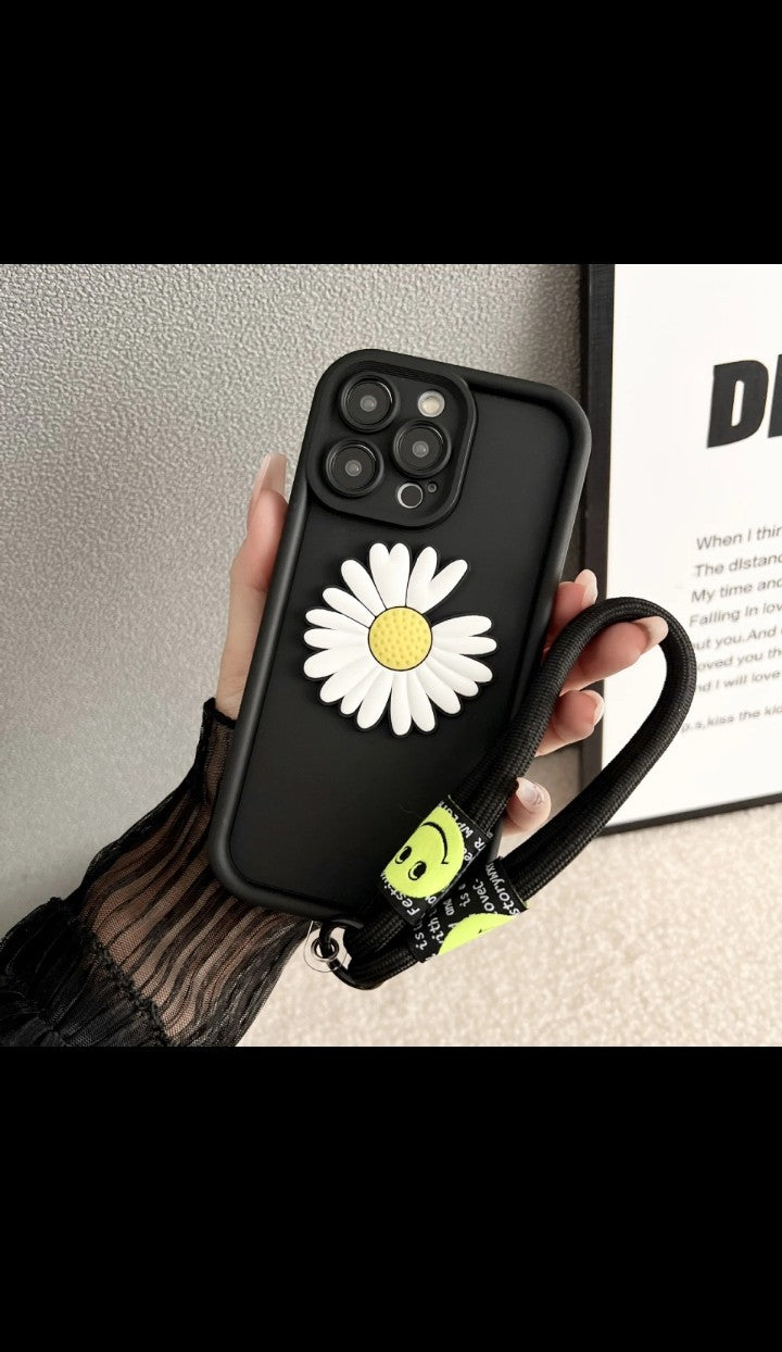 3D Cute Bear Flower Phone Case with String Rope TPU Silicone Phone Case Cover for iphone 16 15 14 13 12 11 pro max